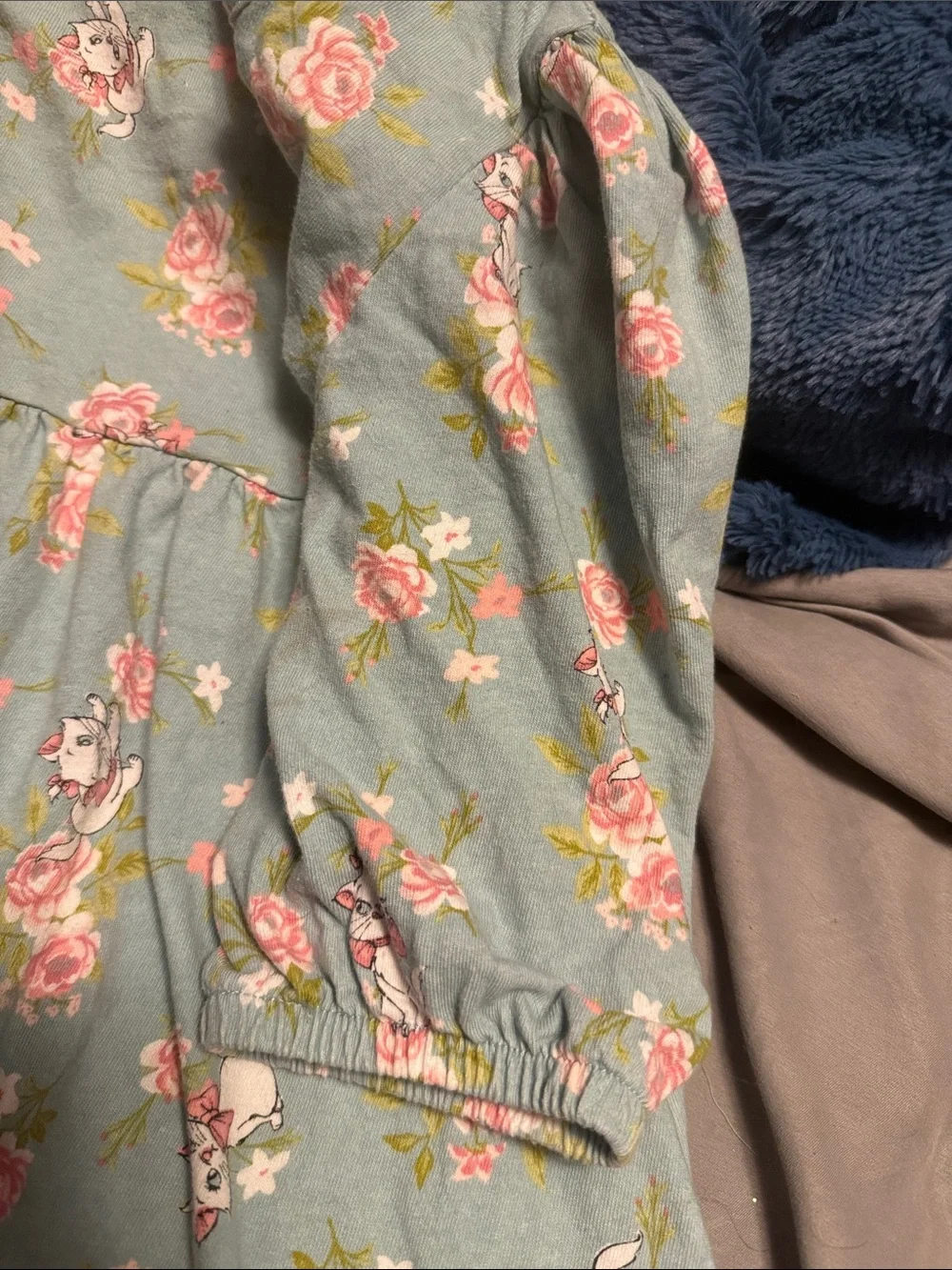 Disney Girls' Seafoam Green Floral Dress with Pink Roses and Marie Kitten